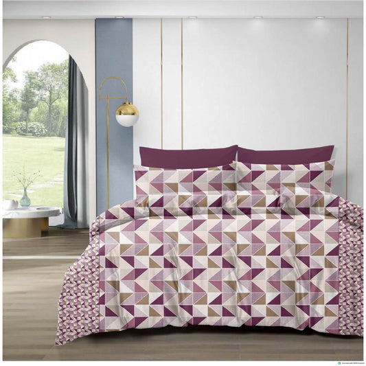 210 TC Cotton Double Bedsheet with 2 Pillow Covers – Geometric Triangle Print in Maroon & Beige (108 x 108 Inches)