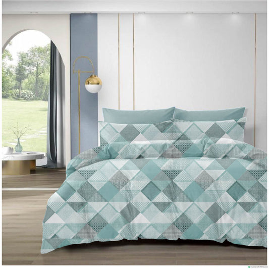 Luxury 210 TC Cotton Bedsheet with 2 Pillow Covers – Geometric Dual Color Design, 108x108 Inches