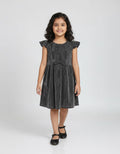 Girls Black Shimmer Party Dress – Premium Polyester Flutter Sleeve Kids Frock