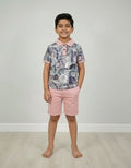 Boys Printed Polo Collar T-Shirt & Shorts Set – Pink | Looper Fabric Kids Co-ord