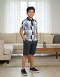 Boys Printed Polo Collar T-Shirt & Shorts Set – Black | Looper Fabric Kids Co-ord