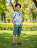 Boys Printed Polo Collar T-Shirt & Shorts Set – Green | Looper Fabric Kids Co-ord
