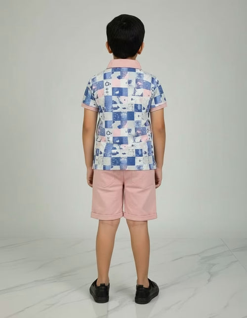 Boys Printed Polo Collar T-Shirt & Shorts Set – Looper Fabric | Stylish Kids Co-ord