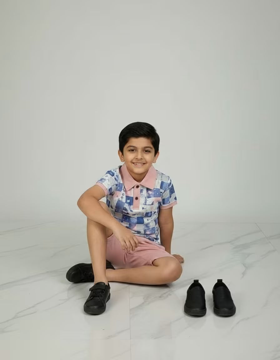 Boys Printed Polo Collar T-Shirt & Shorts Set – Looper Fabric | Stylish Kids Co-ord