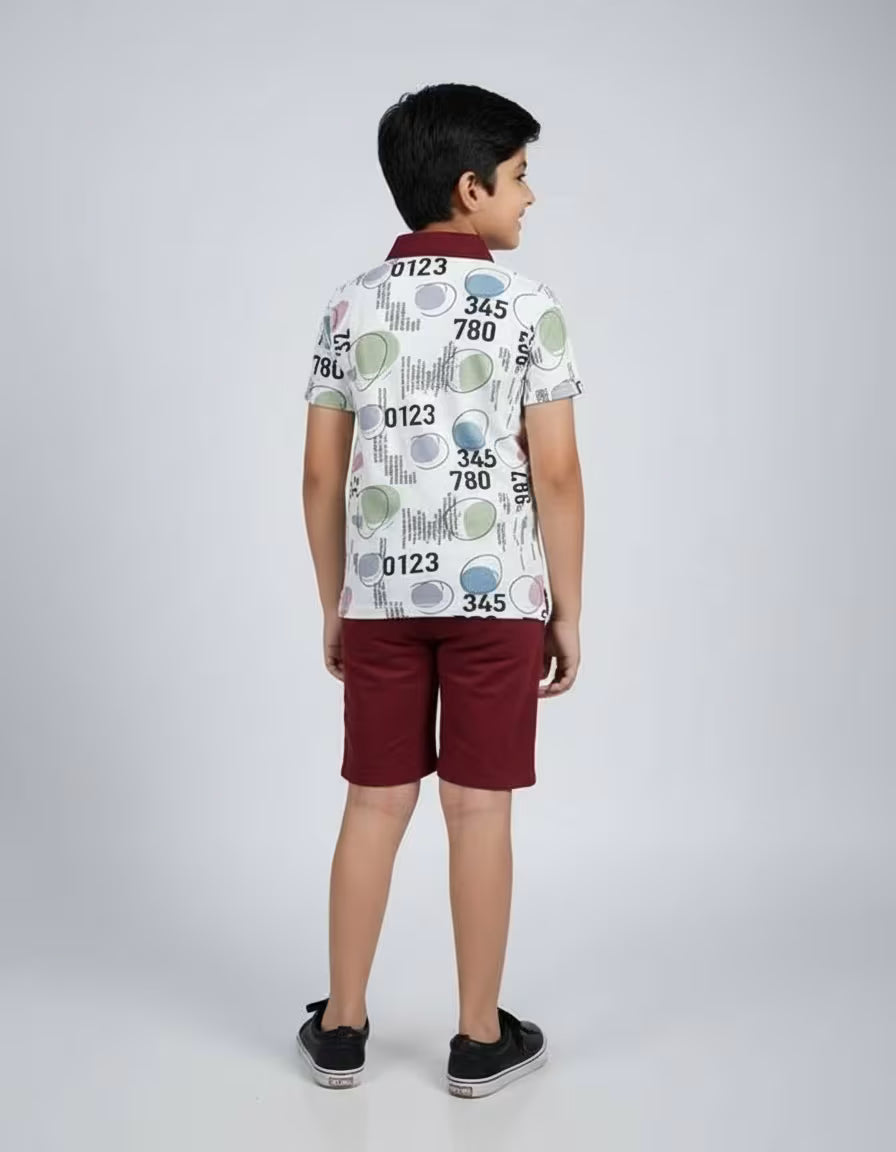 Boys Printed Collar T-Shirt & Shorts Set – Looper Fabric | Stylish Kids Co-ord Set