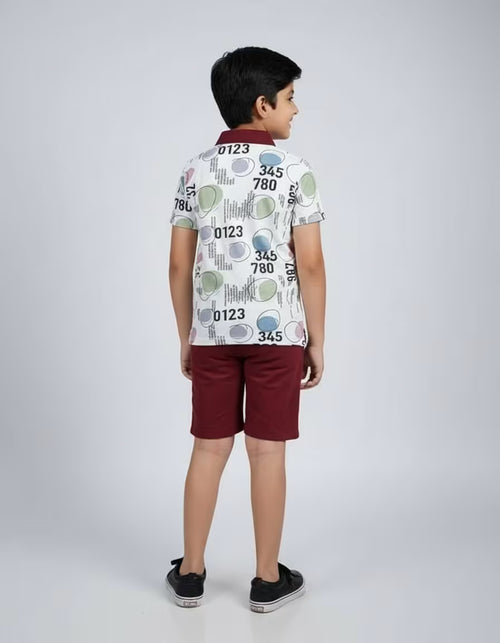 Boys Printed Collar T-Shirt & Shorts Set – Looper Fabric | Stylish Kids Co-ord Set