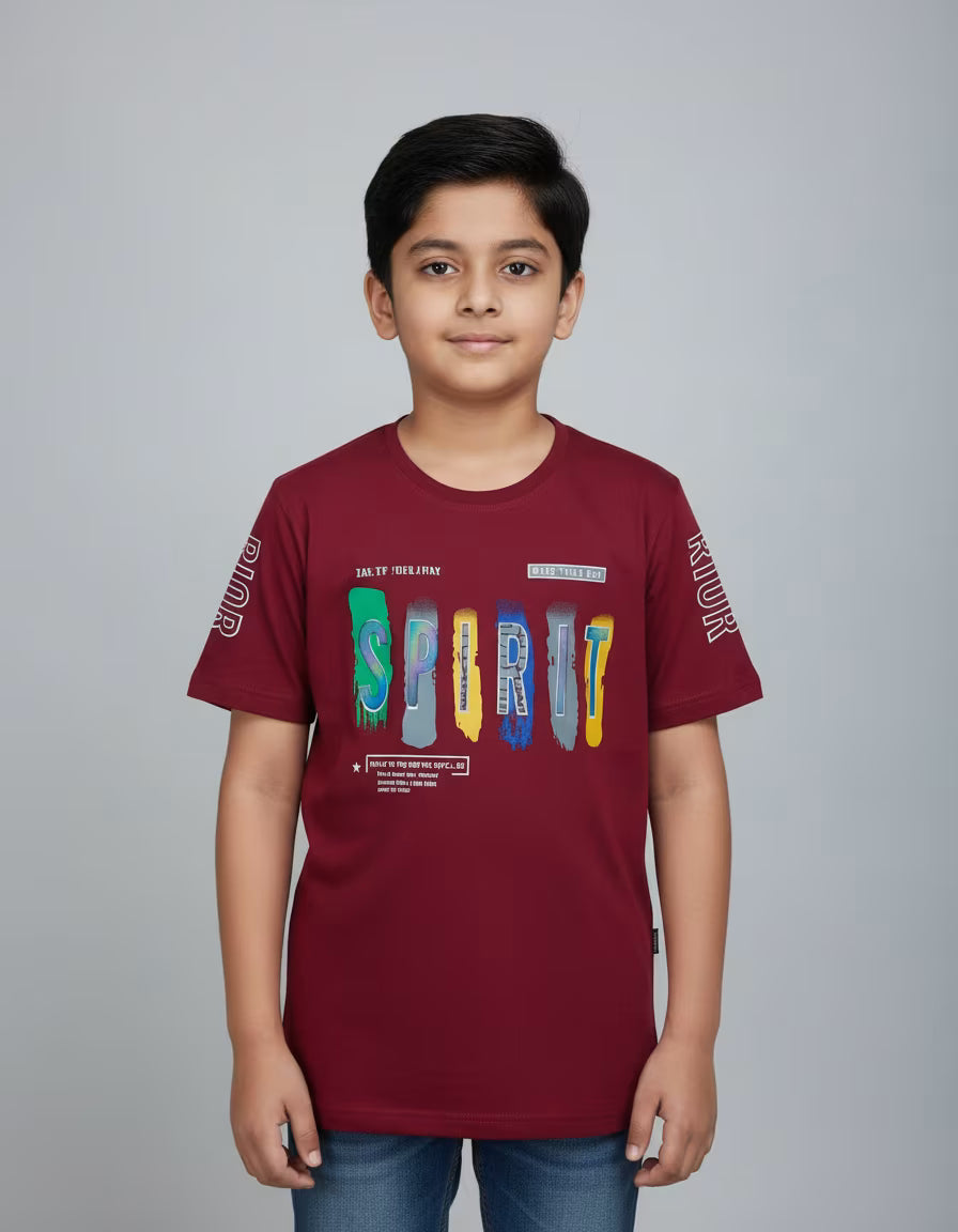 Boys “SPIRIT” Graphic Printed Cotton T-Shirt – Casual Kids Wear