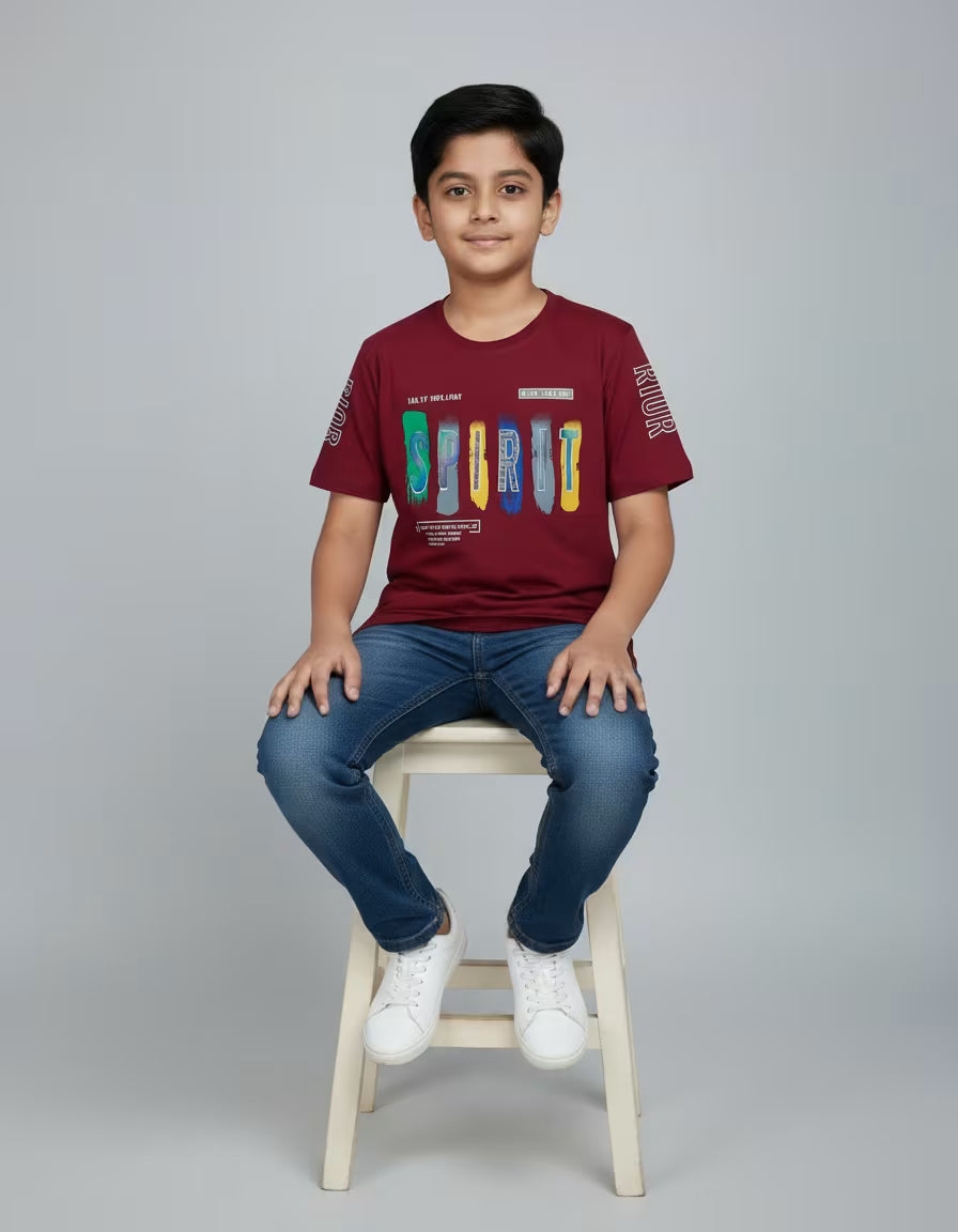 Boys “SPIRIT” Graphic Printed Cotton T-Shirt – Casual Kids Wear