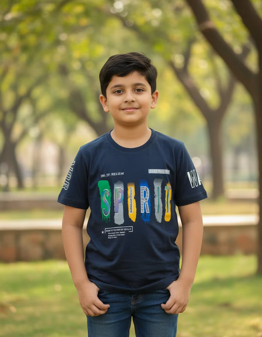 Boys “SPIRIT” Graphic Cotton T-Shirt – Stylish Casual Kids Wear