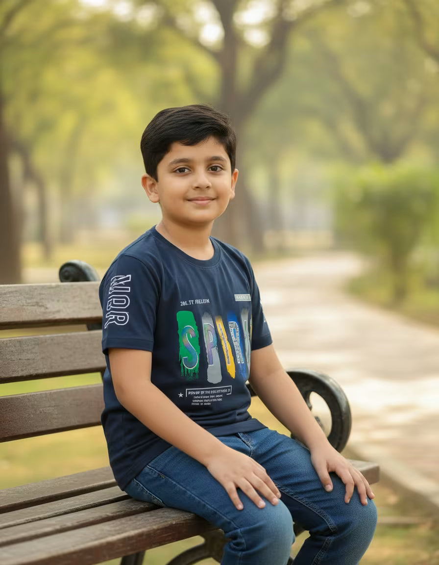 Boys “SPIRIT” Graphic Cotton T-Shirt – Stylish Casual Kids Wear