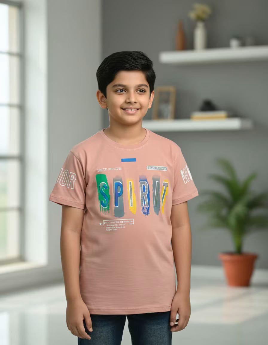 Boys Printed Cotton T-Shirt – “SPIRIT” Graphic Casual Kids Wear
