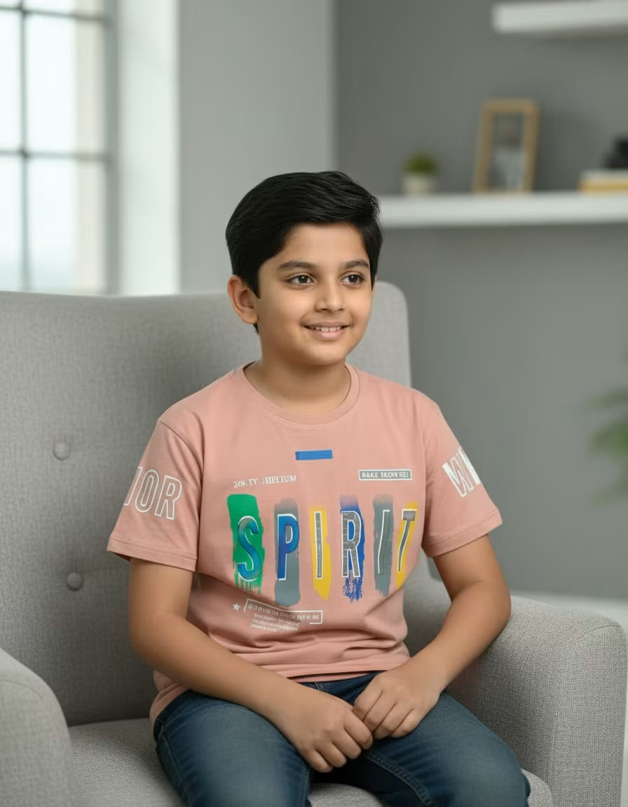 Boys Printed Cotton T-Shirt – “SPIRIT” Graphic Casual Kids Wear