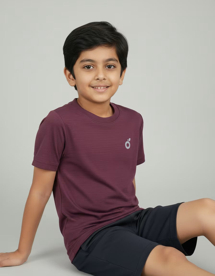 Boys T-Shirt – Burgundy | Premium Textured Kids Casual Wear