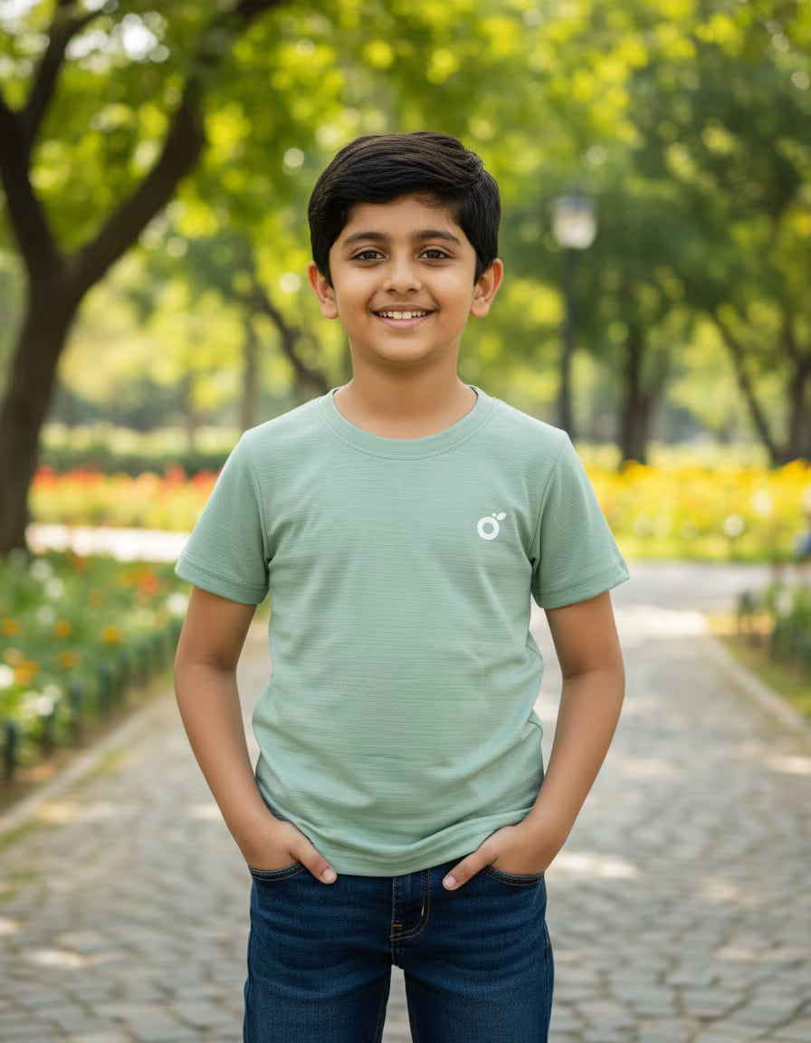 Boys  T-Shirt – Mint Green | Premium Textured Kids Casual Wear