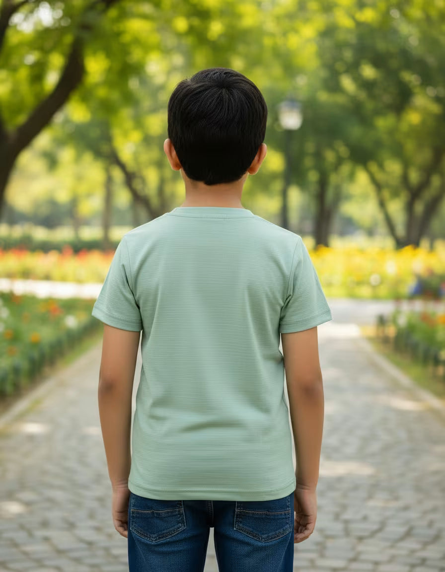 Boys  T-Shirt – Mint Green | Premium Textured Kids Casual Wear