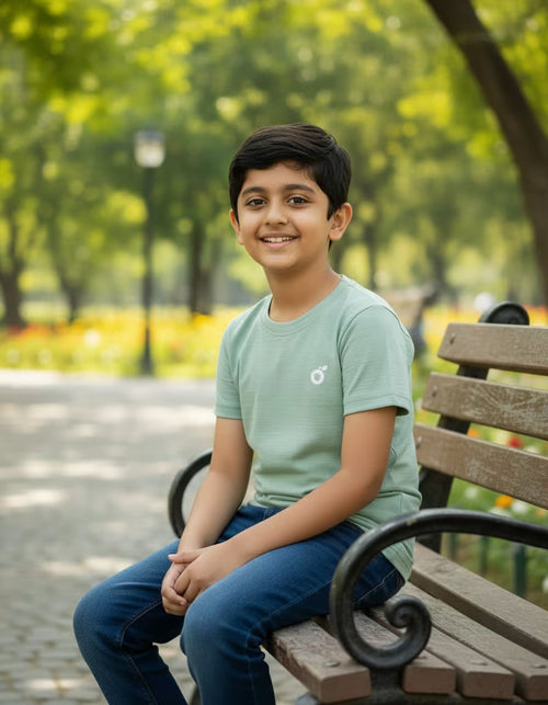 Boys  T-Shirt – Mint Green | Premium Textured Kids Casual Wear