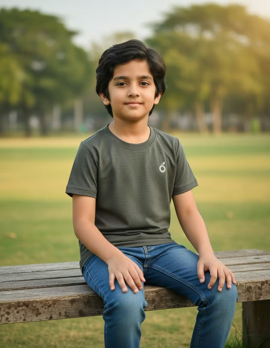 Boys T-Shirt – Forest Olive | Premium Textured Kids Wear