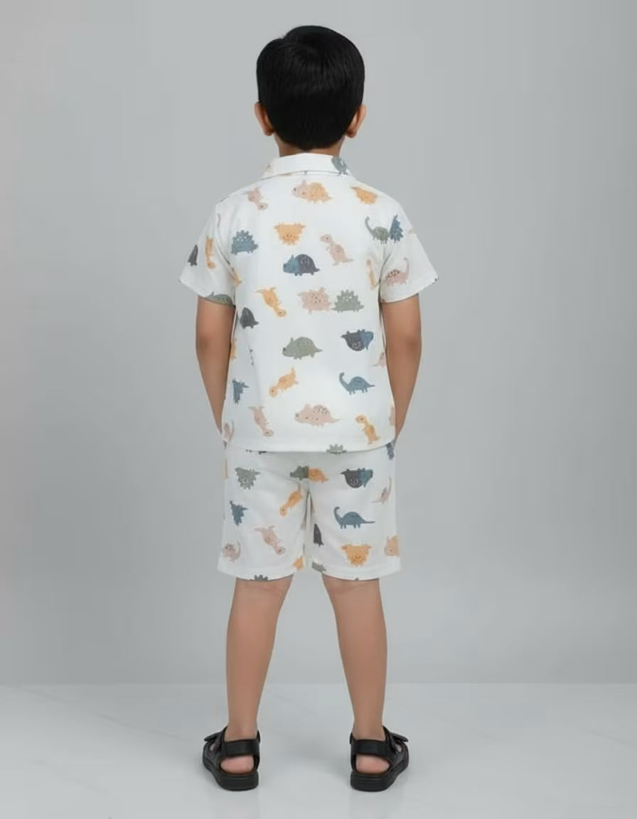 Kids Dinosaur Print Valentino Co-ord Set – Premium Shirt, Tee & Shorts Outfit