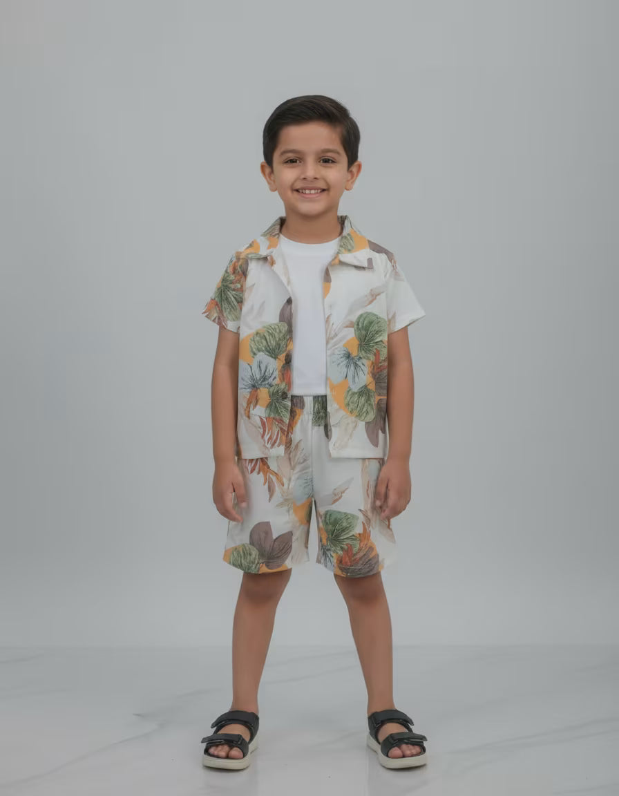 Kids Tropical Machine Printed Co-ord Set – Valentino Fabric | Premium Summer Outfit