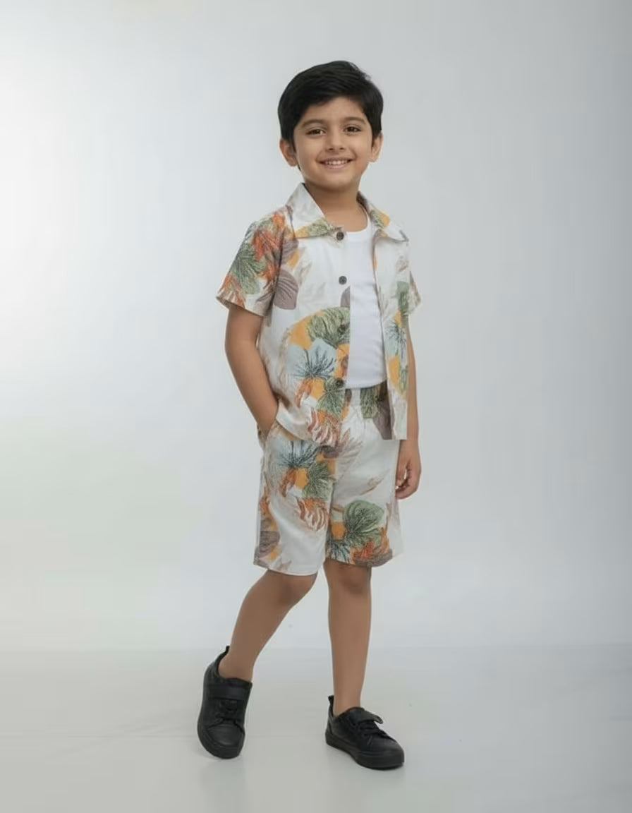Kids Tropical Machine Printed Co-ord Set – Valentino Fabric | Premium Summer Outfit
