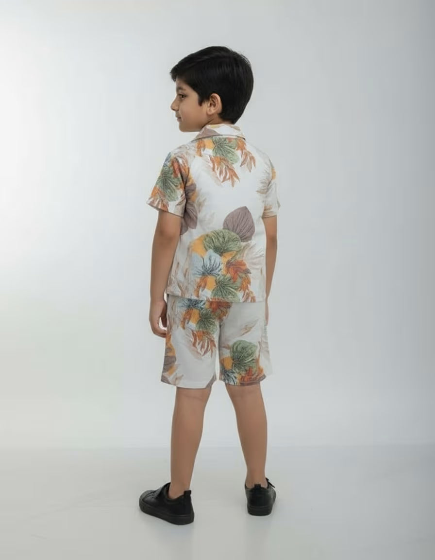 Kids Tropical Machine Printed Co-ord Set – Valentino Fabric | Premium Summer Outfit