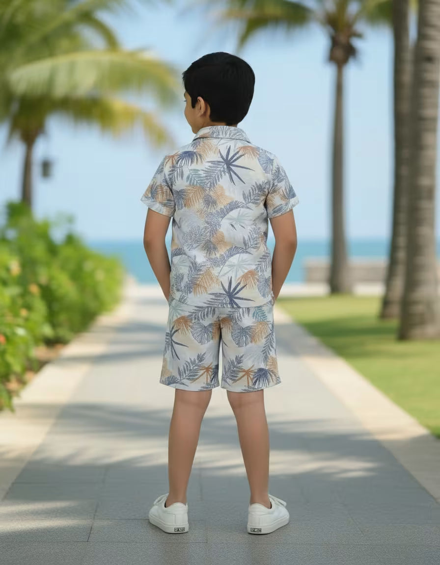 Kids Tropical Print Valentino Co-ord Set – Premium Shirt & Shorts Summer Outfit