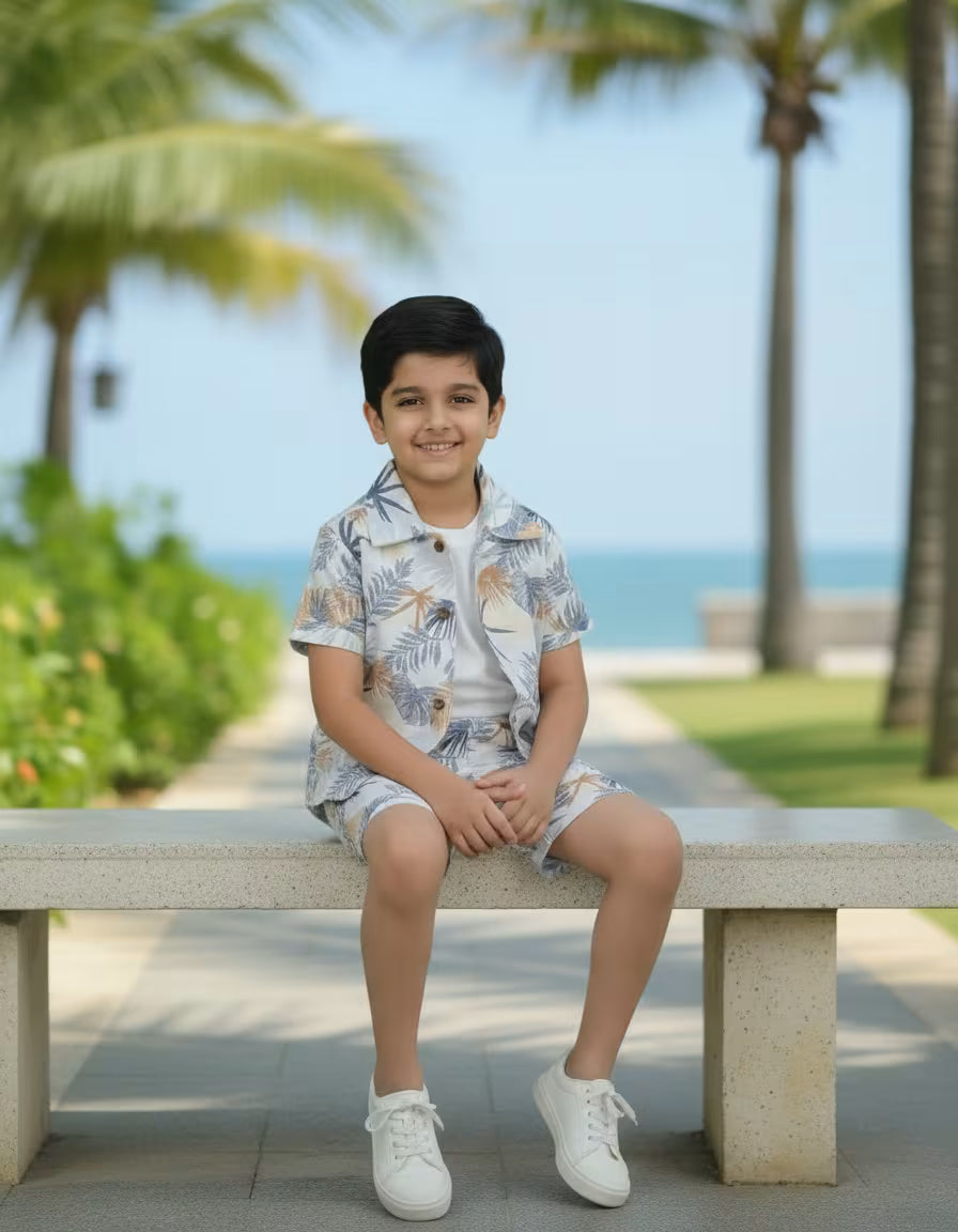 Kids Tropical Print Valentino Co-ord Set – Premium Shirt & Shorts Summer Outfit