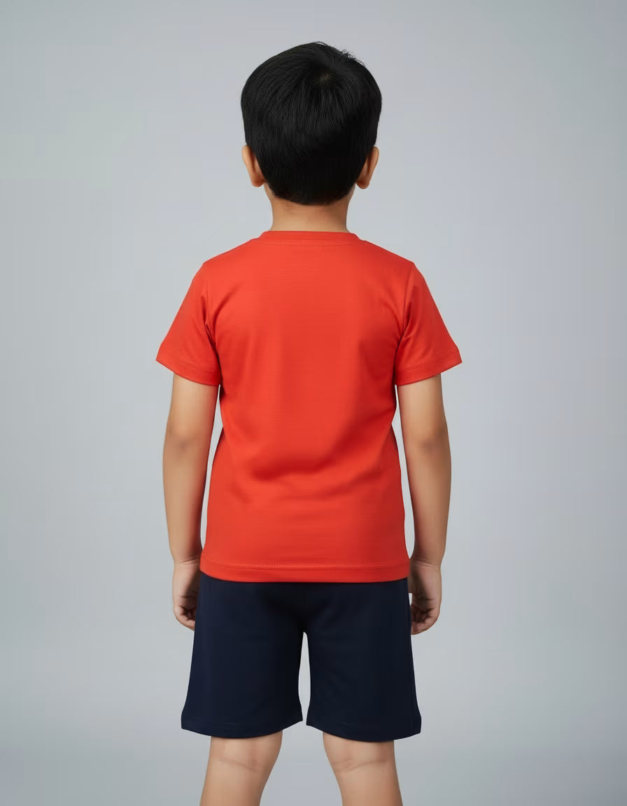 Kids Pure Cotton Printed T-Shirt & Shorts Set – Red & Navy | Soft Summer Co-ord