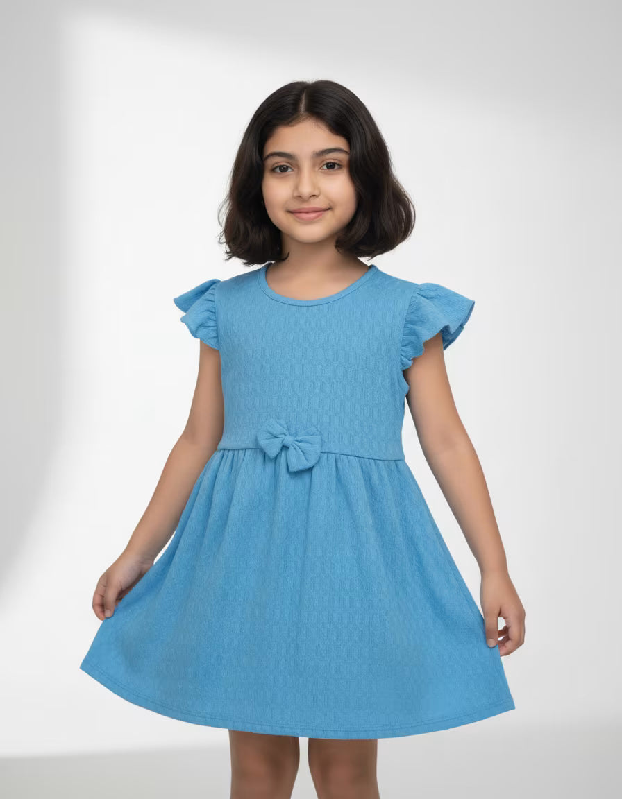 Girls Sky Blue Flutter Sleeve Dress – Tesla Fabric Kids Party Frock