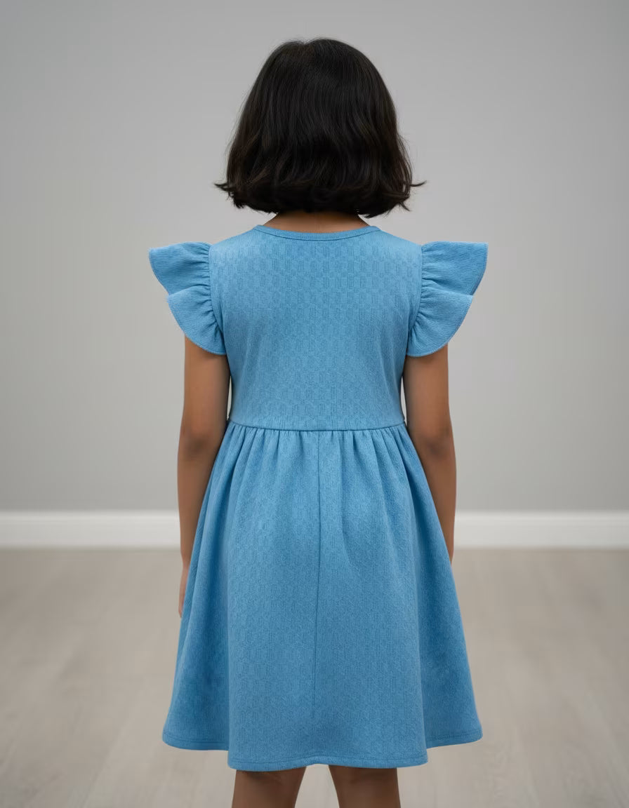 Girls Sky Blue Flutter Sleeve Dress – Tesla Fabric Kids Party Frock
