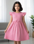 Girls Pink Flutter Sleeve Dress – Tesla Fabric Kids Frock