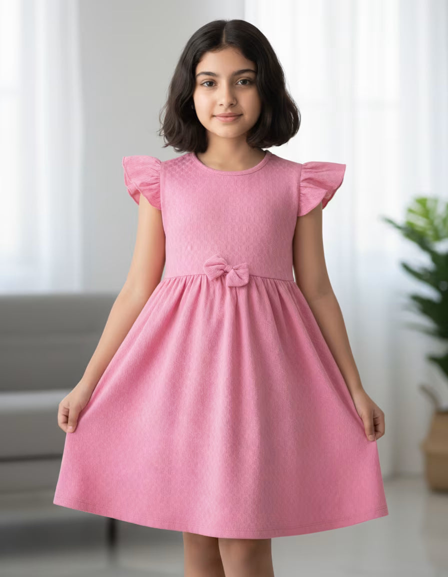 Girls Pink Flutter Sleeve Dress – Tesla Fabric Kids Frock