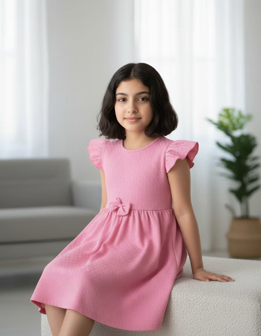 Girls Pink Flutter Sleeve Dress – Tesla Fabric Kids Frock