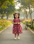 Girls Red Floral Printed Cotton Dress