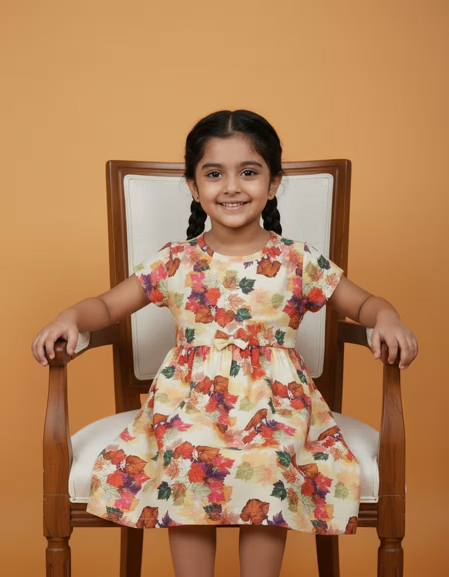 Girls Derby Printed Cotton Frock with Bow Detail