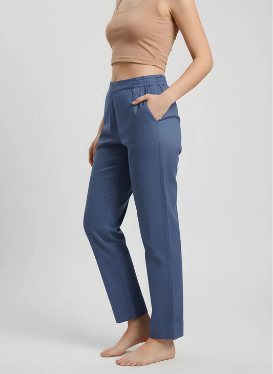 Pastel Blue Premium Cotton Ankle-Length Pants — Elegant Comfort Fit