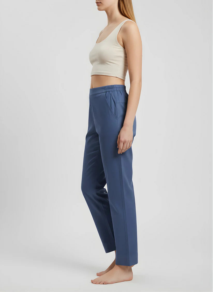Pastel Blue Premium Cotton Ankle-Length Pants — Elegant Comfort Fit