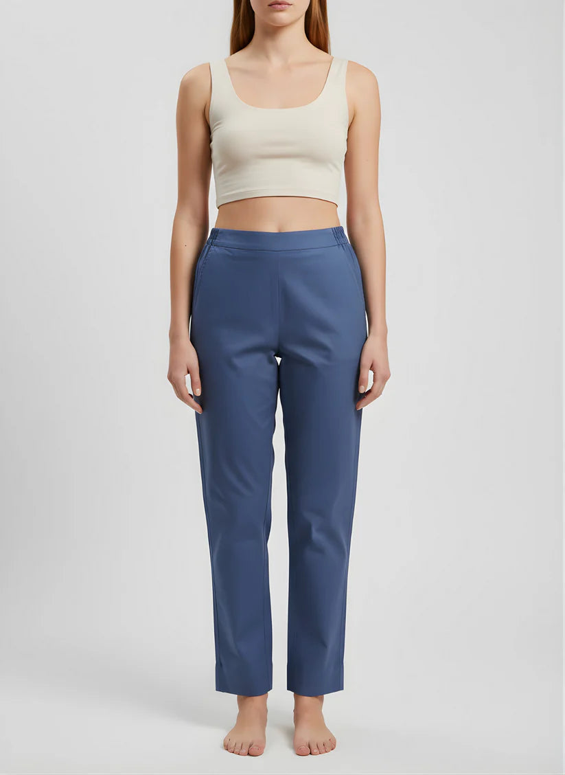 Pastel Blue Premium Cotton Ankle-Length Pants — Elegant Comfort Fit