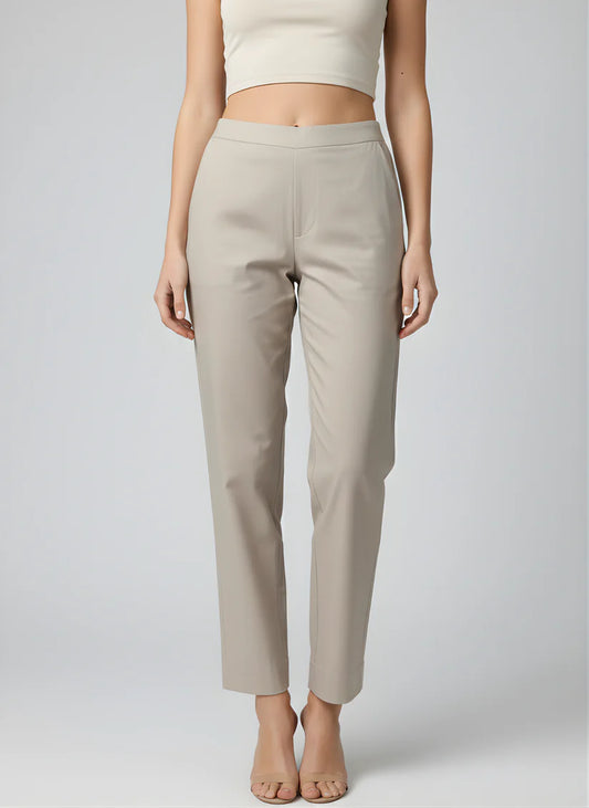 Cream Premium Cotton Ankle-Length Straight Pants — Elegant Everyday Fit