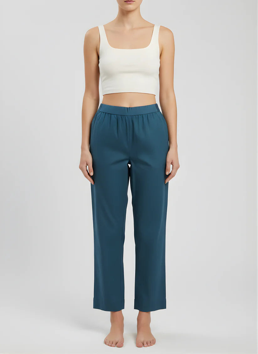 Teal Blue Premium Cotton Straight Pants — Soft Elastic Waist Daily Wear Trousers