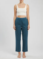 Teal Blue Premium Cotton Straight Pants — Soft Elastic Waist Daily Wear Trousers