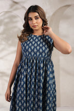 Elegant Indigo Buta dress crafted from pure cotton