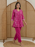 Pure Cotton Embroidered Co-Ord Set - Pink