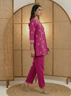Pure Cotton Embroidered Co-Ord Set - Pink