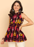 Wine Geometric Printed Fit And Flare Cotton Stitched Tunic