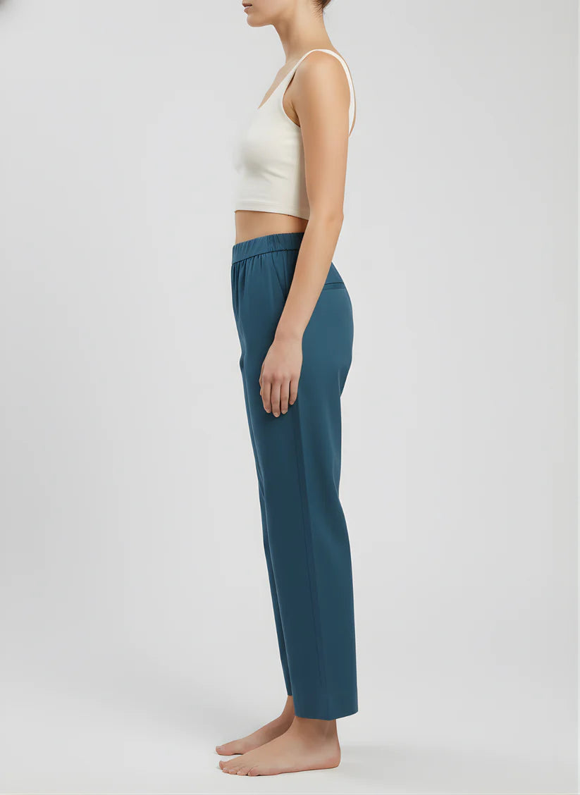 Teal Blue Premium Cotton Straight Pants — Soft Elastic Waist Daily Wear Trousers