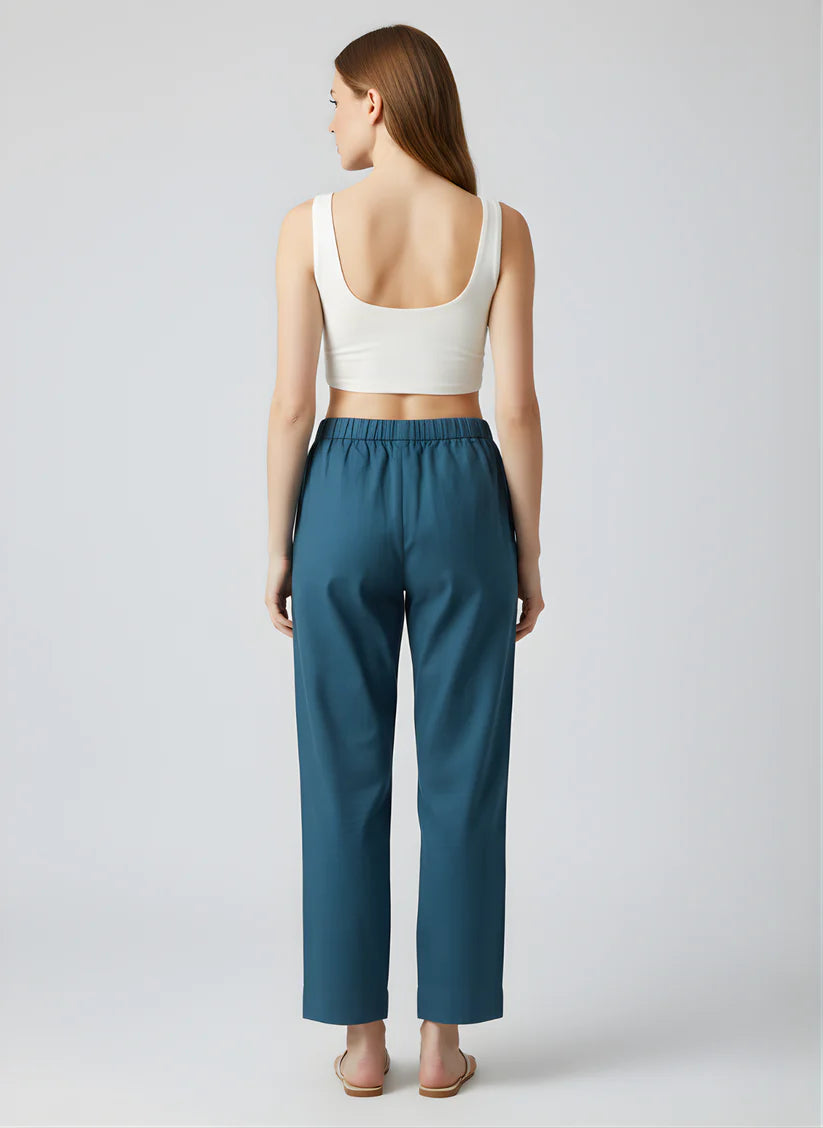 Teal Blue Premium Cotton Straight Pants — Soft Elastic Waist Daily Wear Trousers