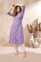 Olive Green Kantha Print Cotton A-line Kurta