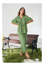 Olive Green Ruffle Top and Pants Co-ord Set