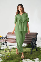 Olive Green Ruffle Top and Pants Co-ord Set